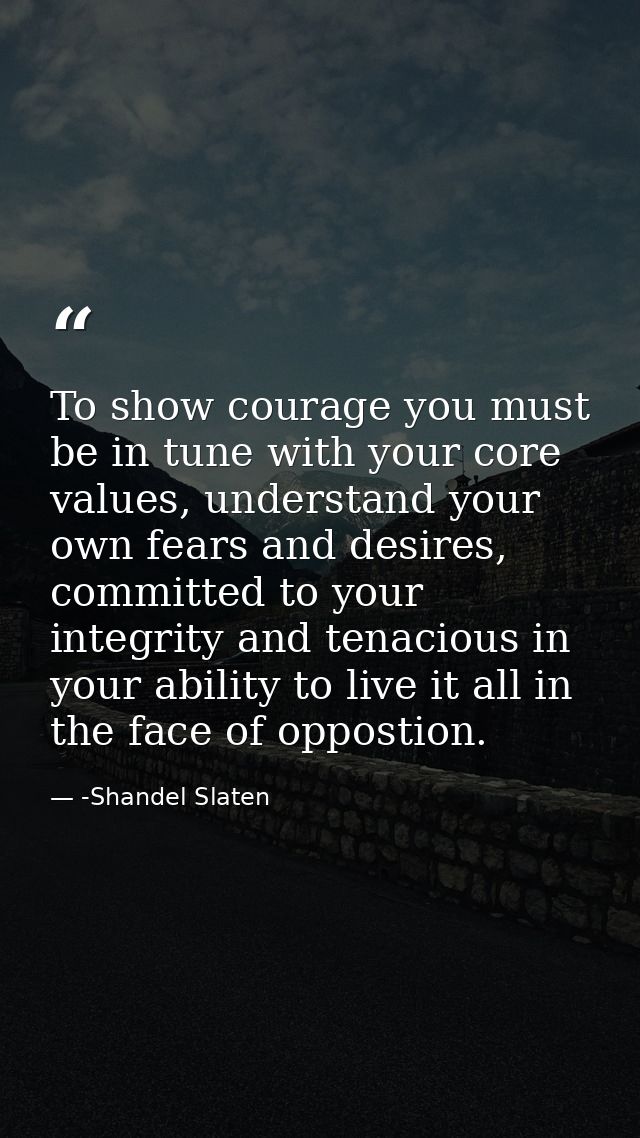 To show courage you must be in tune with your core values, understand your own fears and desires, committed to your inte — -Shandel Slaten