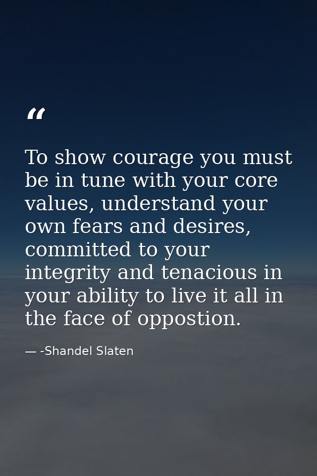 To show courage you must be in tune with your core values, understand your own fears and desires, committed to your inte — -Shandel Slaten