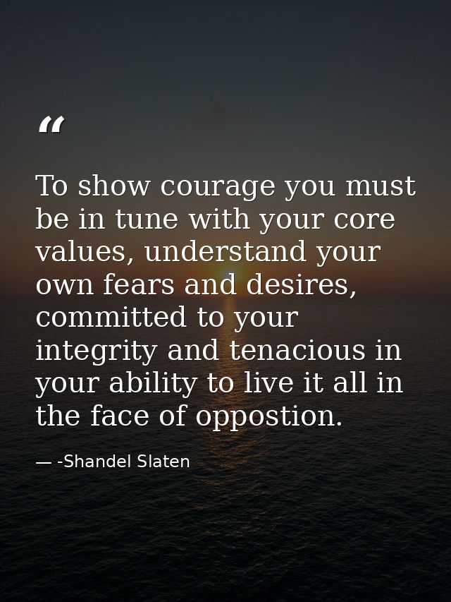 To show courage you must be in tune with your core values, understand your own fears and desires, committed to your inte — -Shandel Slaten