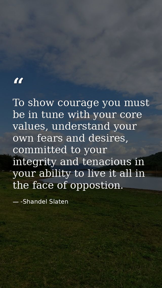 To show courage you must be in tune with your core values, understand your own fears and desires, committed to your inte — -Shandel Slaten