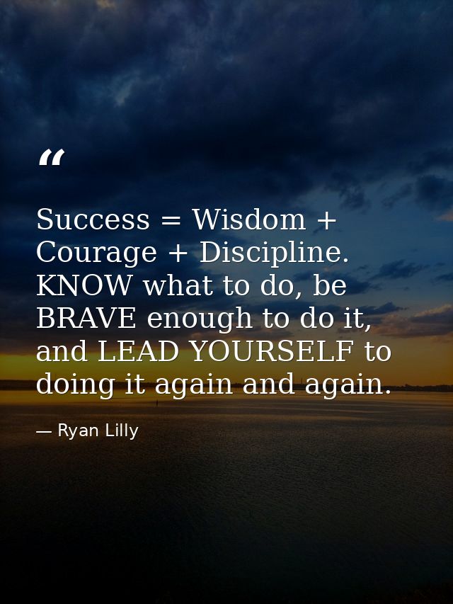 Success = Wisdom + Courage + Discipline. KNOW what to do, be BRAVE enough to do it, and LEAD YOURSELF to doing it again  — Ryan Lilly