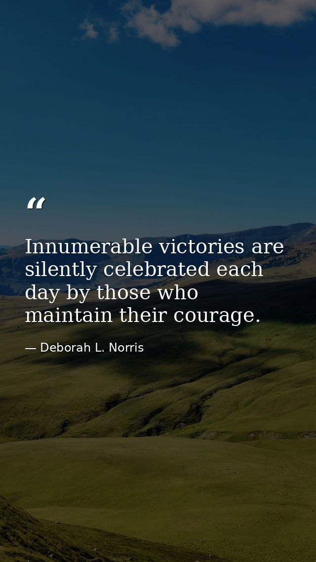 Innumerable victories are silently celebrated each day by those who maintain their courage. — Deborah L. Norris