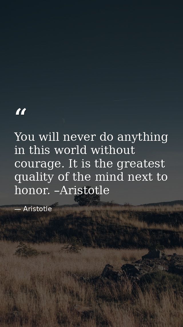 You will never do anything in this world without courage. It is the greatest quality of the mind next to honor. –Aristot — Aristotle