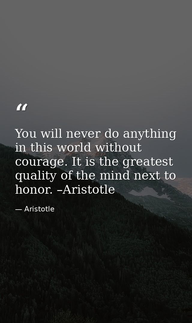 You will never do anything in this world without courage. It is the greatest quality of the mind next to honor. –Aristot — Aristotle