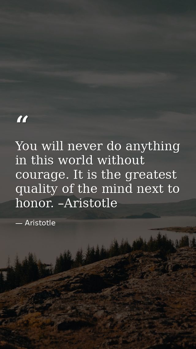 You will never do anything in this world without courage. It is the greatest quality of the mind next to honor. –Aristot — Aristotle