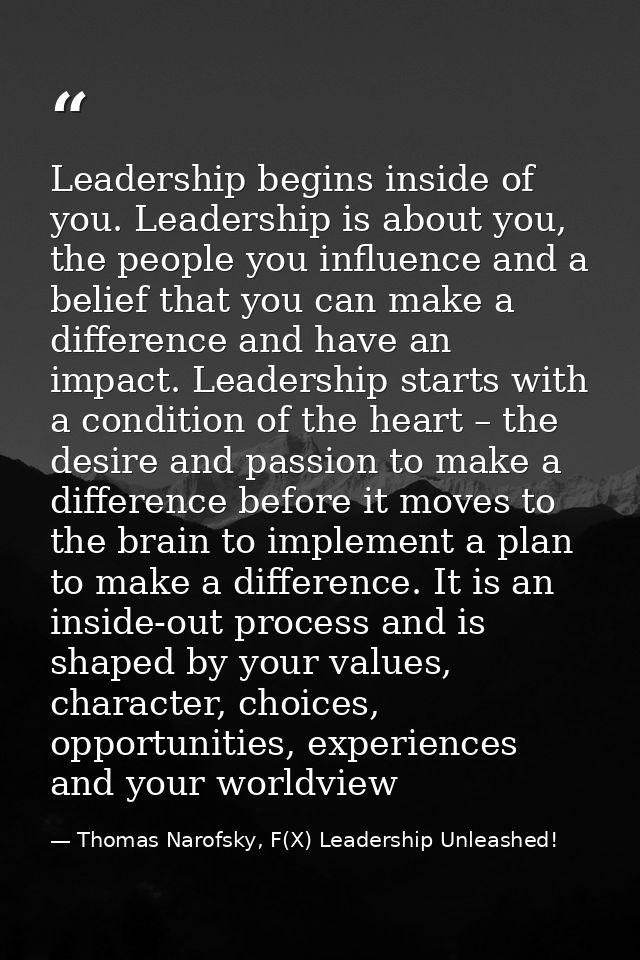 Leadership begins inside of you. Leadership is about you, the people you influence and a belief that you can make a diff — Thomas Narofsky, F(X) Leadership Unleashed!