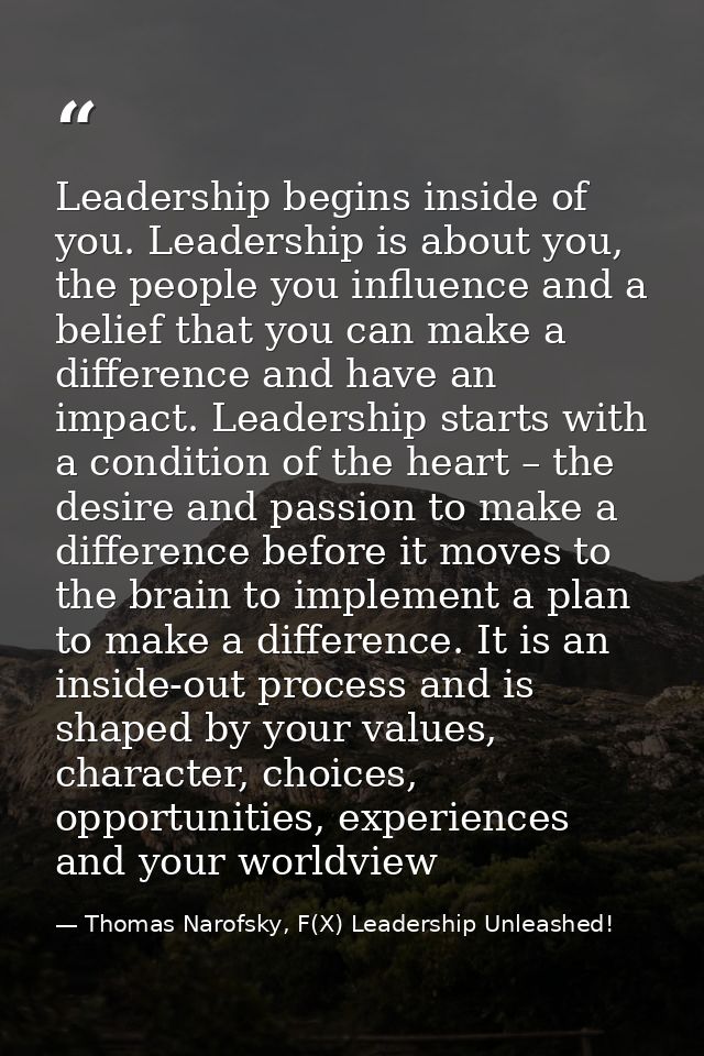 Leadership begins inside of you. Leadership is about you, the people you influence and a belief that you can make a diff — Thomas Narofsky, F(X) Leadership Unleashed!
