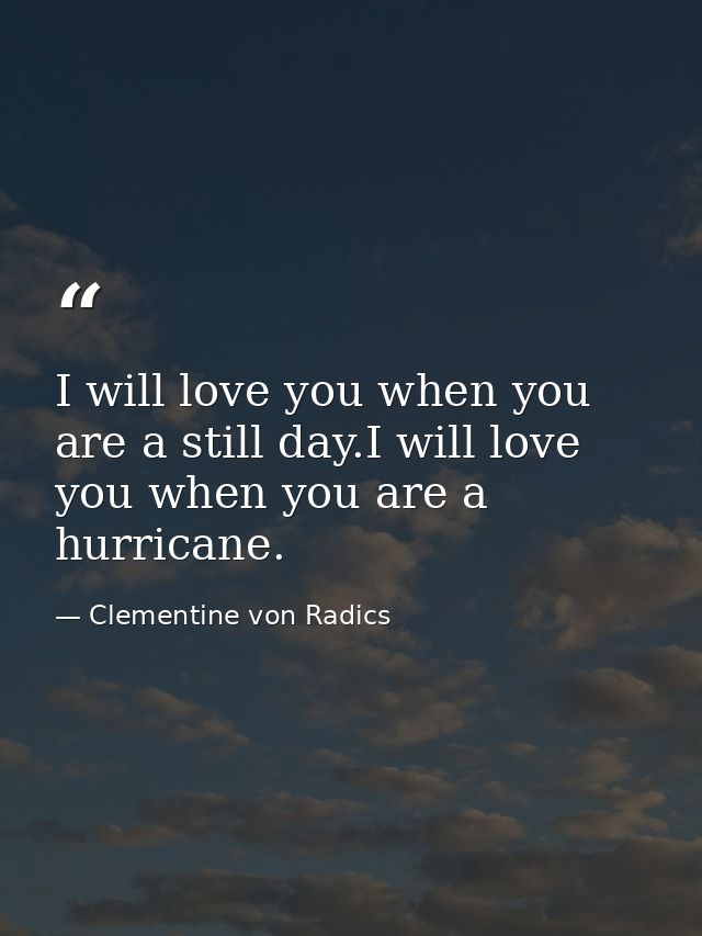I will love you when you are a still day.I will love you when you are a hurricane. — Clementine von Radics