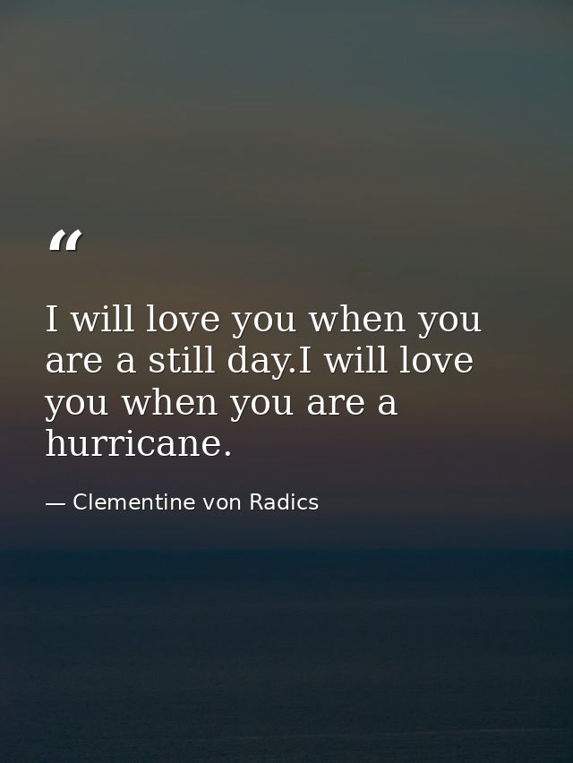I will love you when you are a still day.I will love you when you are a hurricane. — Clementine von Radics