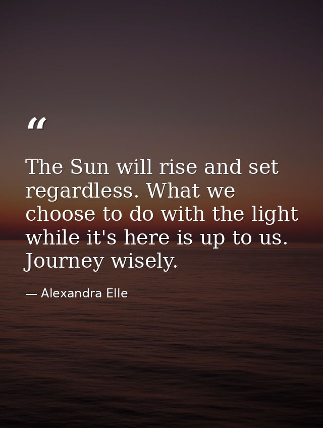 The Sun will rise and set regardless. What we choose to do with the light while it's here is up to us. Journey wisely. — Alexandra Elle
