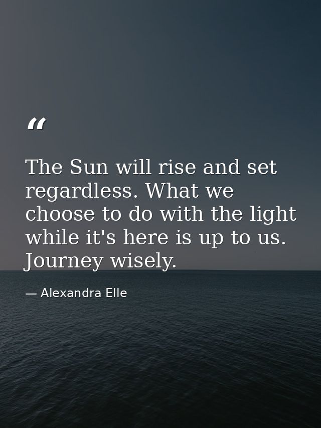 The Sun will rise and set regardless. What we choose to do with the light while it's here is up to us. Journey wisely. — Alexandra Elle