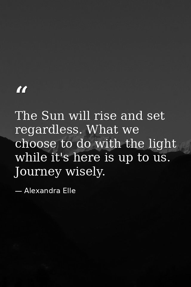 The Sun will rise and set regardless. What we choose to do with the light while it's here is up to us. Journey wisely. — Alexandra Elle