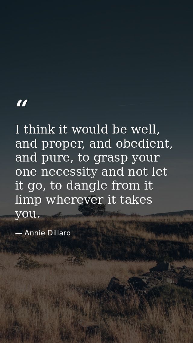 I think it would be well, and proper, and obedient, and pure, to grasp your one necessity and not let it go, to dangle f — Annie Dillard