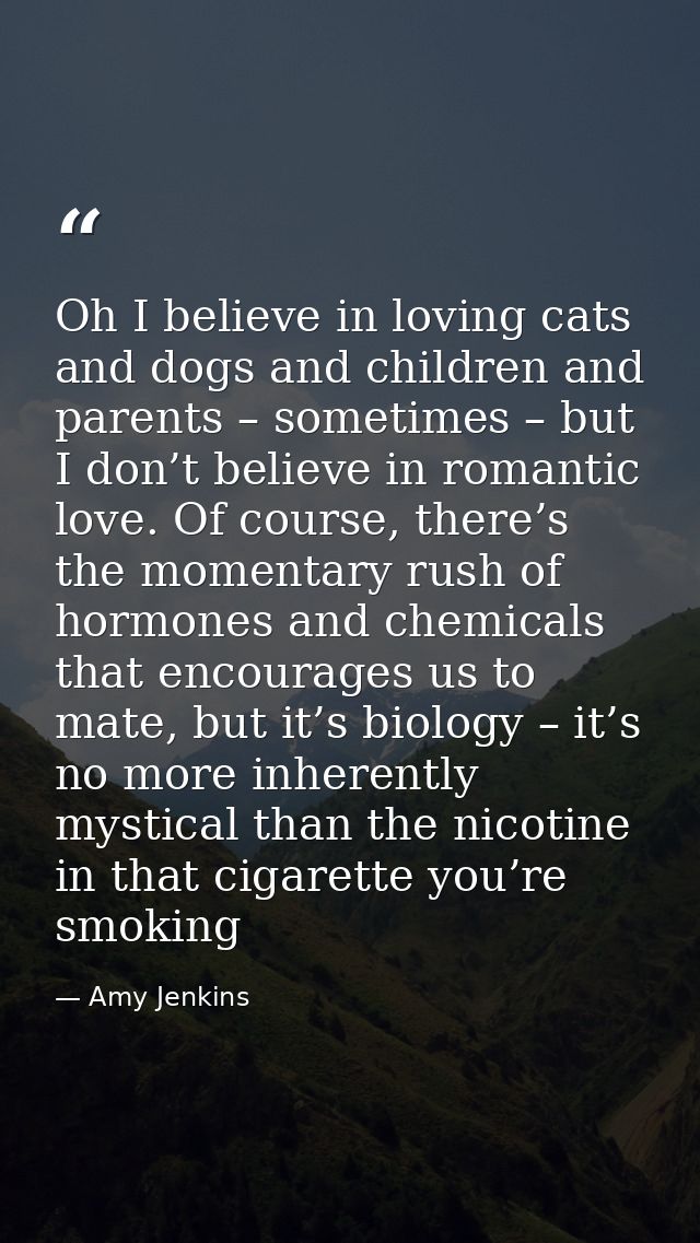 Oh I believe in loving cats and dogs and children and parents – sometimes – but I don’t believe in romantic love. Of cou — Amy Jenkins