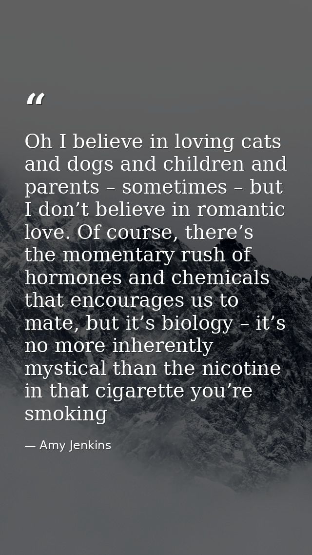 Oh I believe in loving cats and dogs and children and parents – sometimes – but I don’t believe in romantic love. Of cou — Amy Jenkins