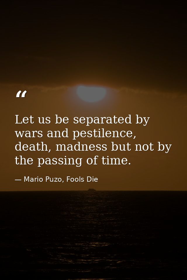 Let us be separated by wars and pestilence, death, madness but not by the passing of time. — Mario Puzo, Fools Die