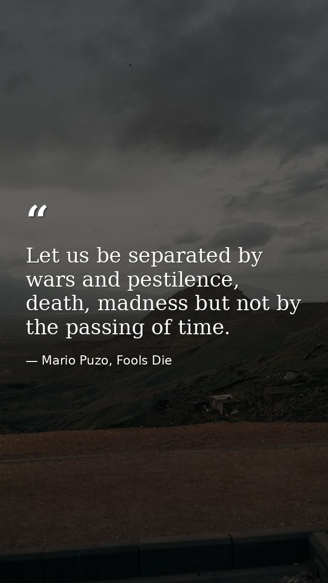 Let us be separated by wars and pestilence, death, madness but not by the passing of time. — Mario Puzo, Fools Die