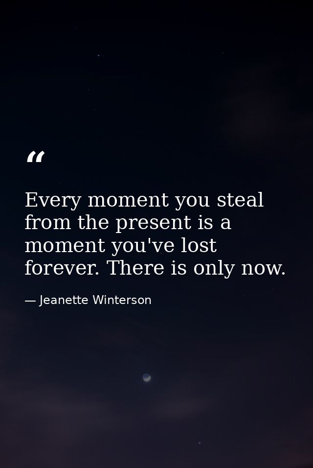 Every moment you steal from the present is a moment you've lost forever. There is only now. — Jeanette Winterson