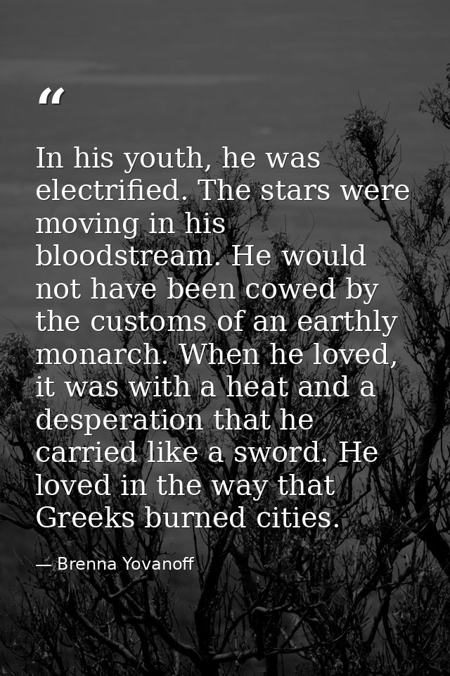 In his youth, he was electrified. The stars were moving in his bloodstream. He would not have been cowed by the customs  — Brenna Yovanoff