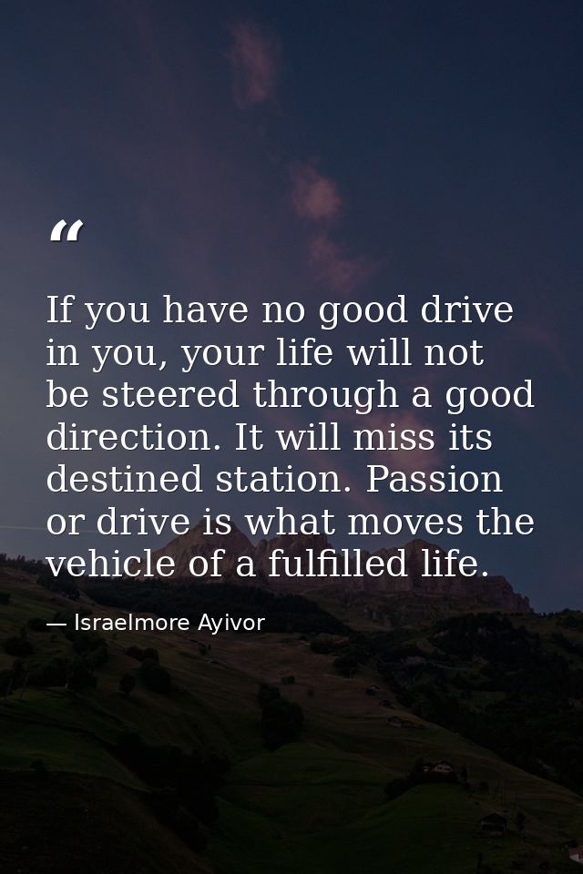 If you have no good drive in you, your life will not be steered through a good direction. It will miss its destined stat — Israelmore Ayivor
