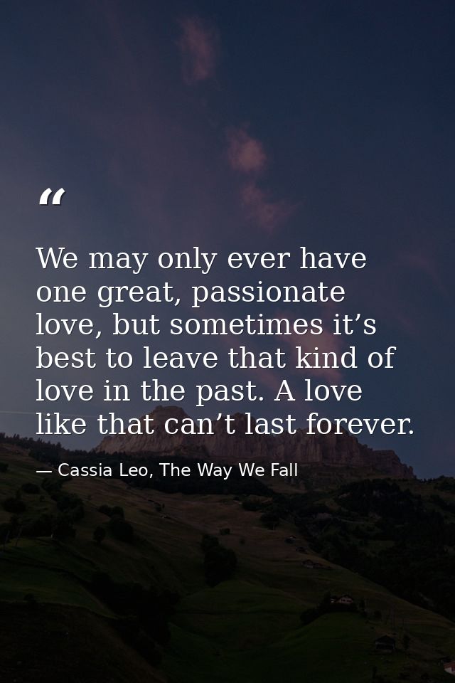 We may only ever have one great, passionate love, but sometimes it’s best to leave that kind of love in the past. A love — Cassia Leo, The Way We Fall