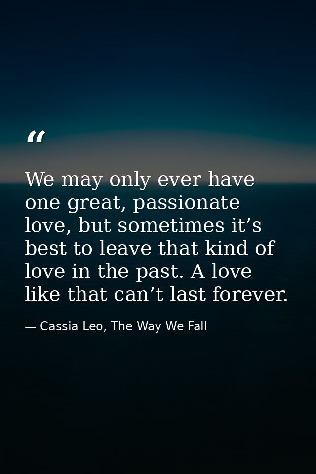 We may only ever have one great, passionate love, but sometimes it’s best to leave that kind of love in the past. A love — Cassia Leo, The Way We Fall