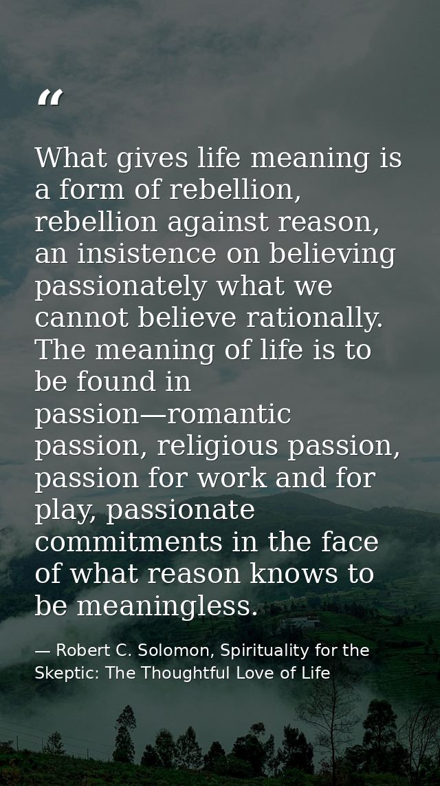 What gives life meaning is a form of rebellion, rebellion against reason, an insistence on believing passionately what w — Robert C. Solomon, Spirituality for the Skeptic: The Thoughtful Love of Life