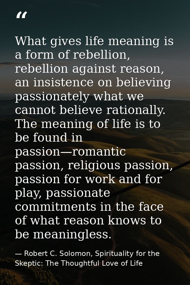 What gives life meaning is a form of rebellion, rebellion against reason, an insistence on believing passionately what w — Robert C. Solomon, Spirituality for the Skeptic: The Thoughtful Love of Life
