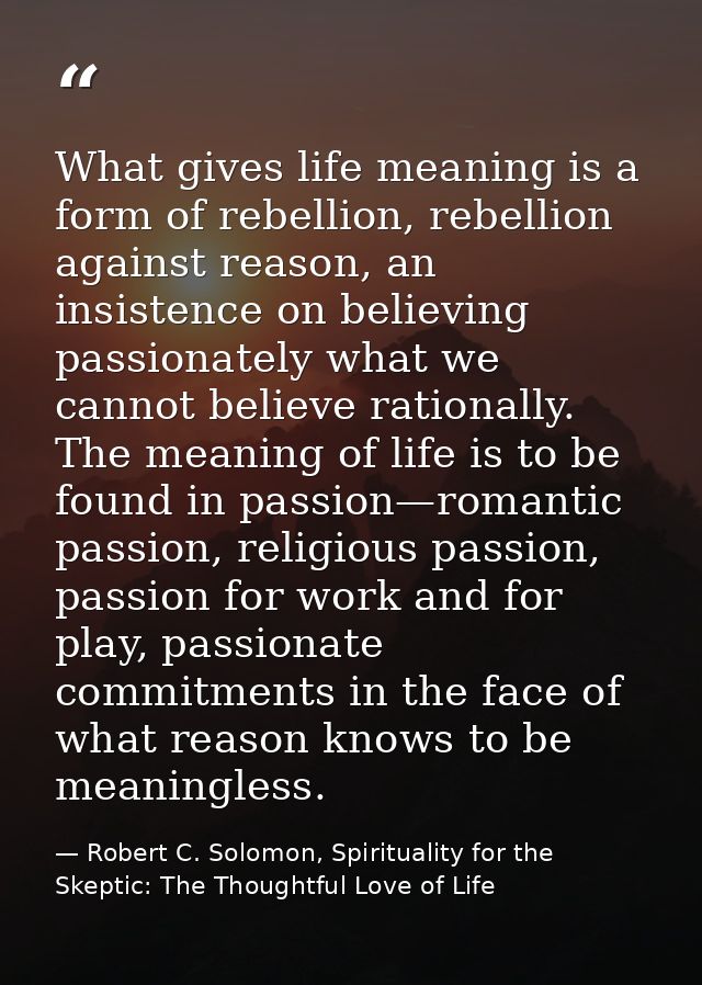 What gives life meaning is a form of rebellion, rebellion against reason, an insistence on believing passionately what w — Robert C. Solomon, Spirituality for the Skeptic: The Thoughtful Love of Life