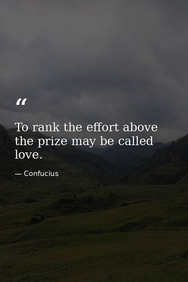 To rank the effort above the prize may be called love. — Confucius