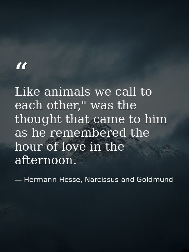 Like animals we call to each other," was the thought that came to him as he remembered the hour of love in the afternoon — Hermann Hesse, Narcissus and Goldmund