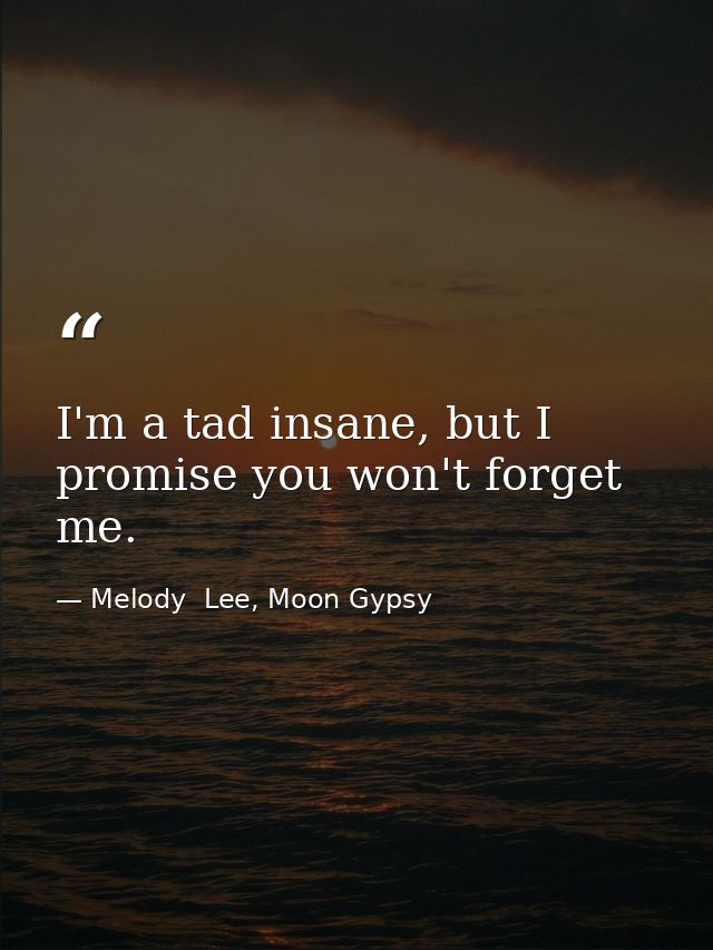 I'm a tad insane, but I promise you won't forget me. — Melody  Lee, Moon Gypsy