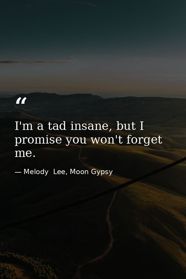 I'm a tad insane, but I promise you won't forget me. — Melody  Lee, Moon Gypsy