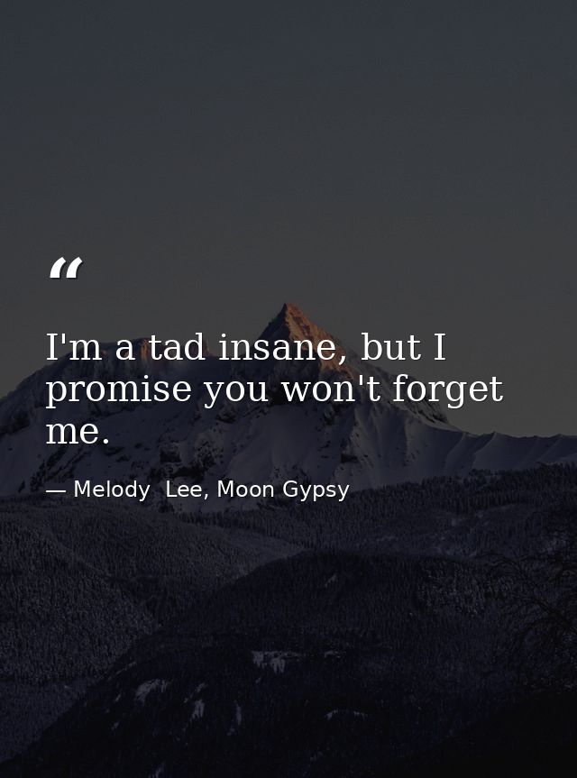 I'm a tad insane, but I promise you won't forget me. — Melody  Lee, Moon Gypsy