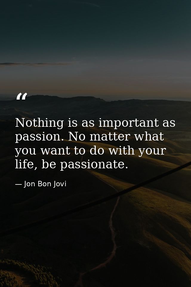Nothing is as important as passion. No matter what you want to do with your life, be passionate. — Jon Bon Jovi