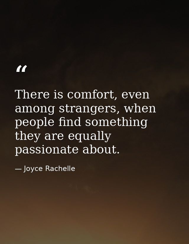 There is comfort, even among strangers, when people find something they are equally passionate about. — Joyce Rachelle
