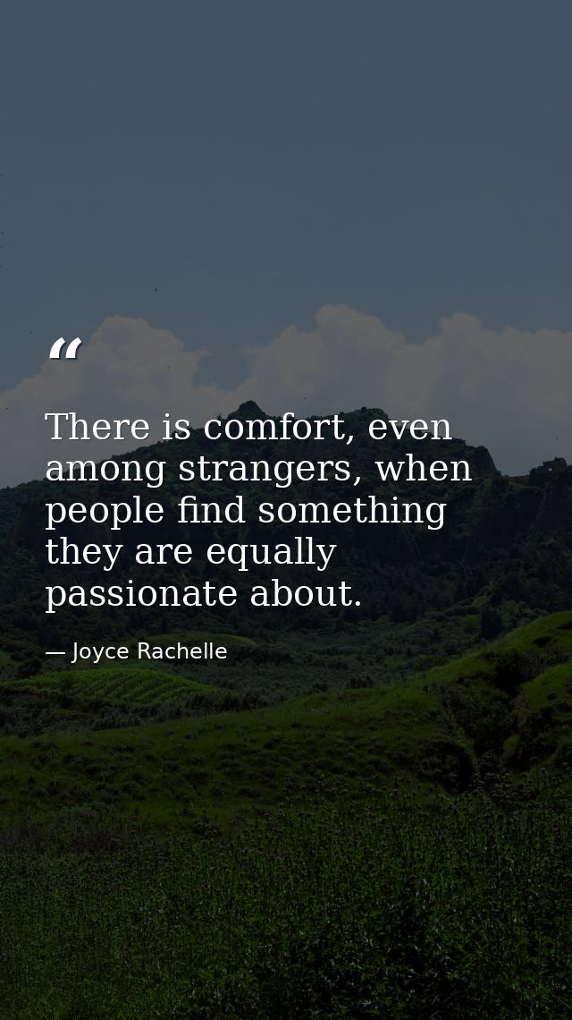 There is comfort, even among strangers, when people find something they are equally passionate about. — Joyce Rachelle