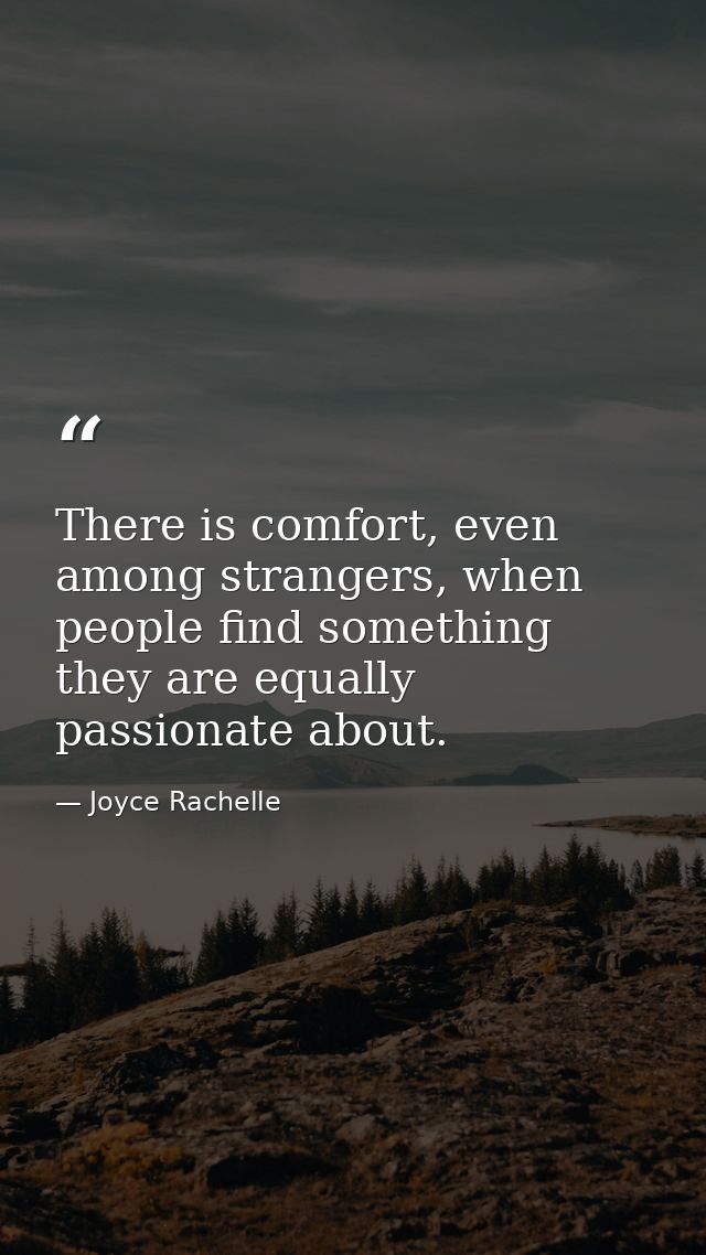 There is comfort, even among strangers, when people find something they are equally passionate about. — Joyce Rachelle