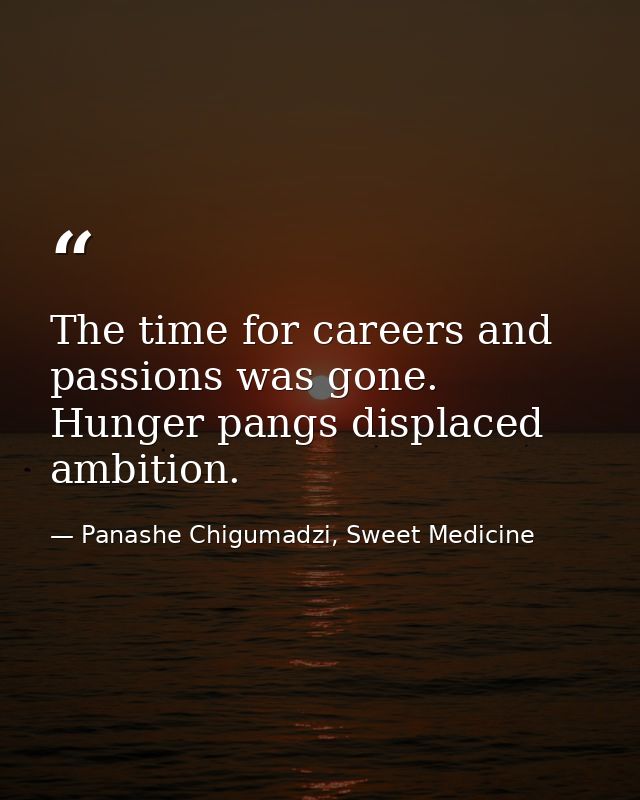 The time for careers and passions was gone. Hunger pangs displaced ambition. — Panashe Chigumadzi, Sweet Medicine