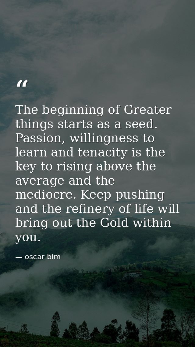 The beginning of Greater things starts as a seed. Passion, willingness to learn and tenacity is the key to rising above  — oscar bim