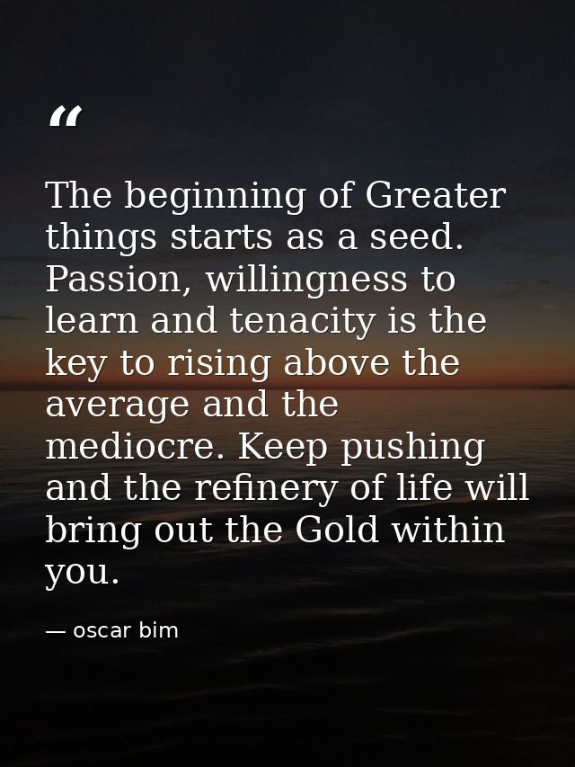 The beginning of Greater things starts as a seed. Passion, willingness to learn and tenacity is the key to rising above  — oscar bim