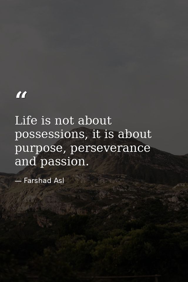 Life is not about possessions, it is about purpose, perseverance and passion. — Farshad Asl