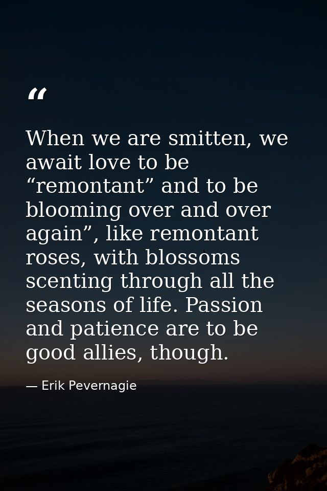 When we are smitten, we await love to be “remontant” and to be blooming over and over again”, like remontant roses, with — Erik Pevernagie