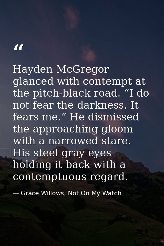 Hayden McGregor glanced with contempt at the pitch-black road. “I do not fear the darkness. It fears me.” He dismissed t — Grace Willows, Not On My Watch