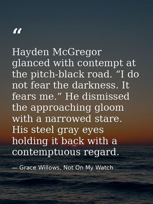 Hayden McGregor glanced with contempt at the pitch-black road. “I do not fear the darkness. It fears me.” He dismissed t — Grace Willows, Not On My Watch