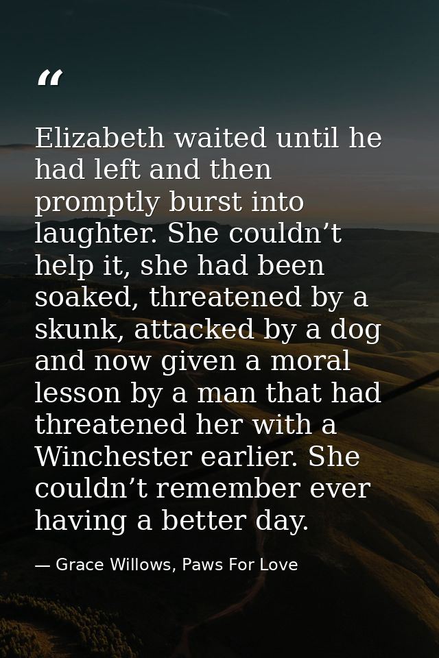 Elizabeth waited until he had left and then promptly burst into laughter. She couldn’t help it, she had been soaked, thr — Grace Willows, Paws For Love