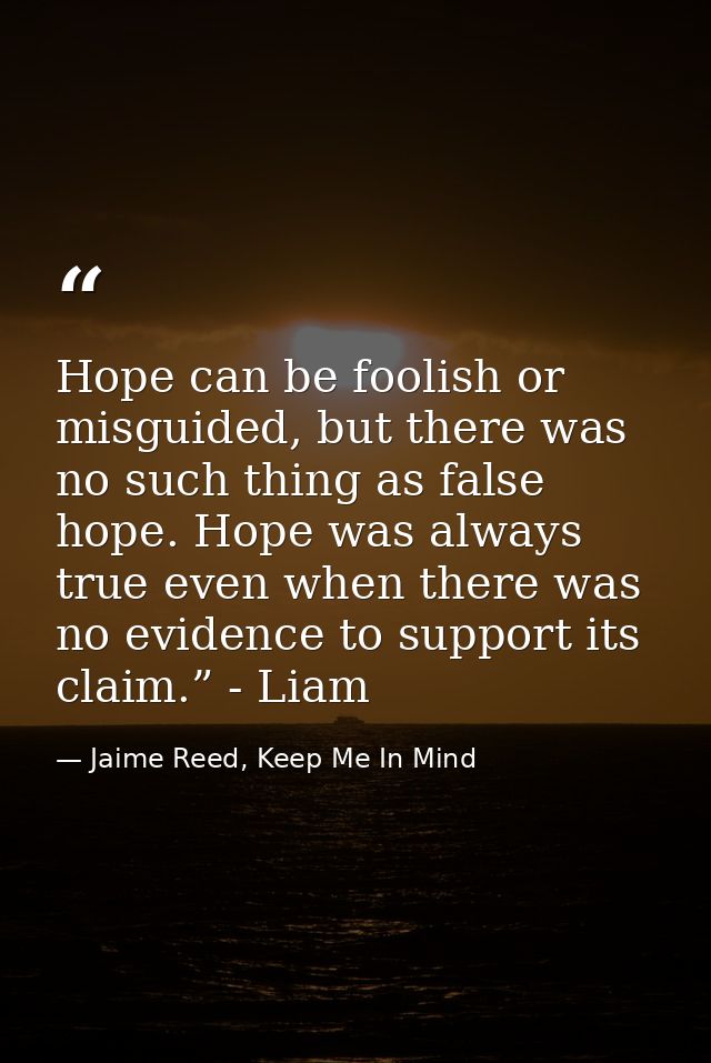 Hope can be foolish or misguided, but there was no such thing as false hope. Hope was always true even when there was no — Jaime Reed, Keep Me In Mind