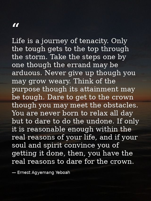 Life is a journey of tenacity. Only the tough gets to the top through the storm. Take the steps one by one though the er — Ernest Agyemang Yeboah