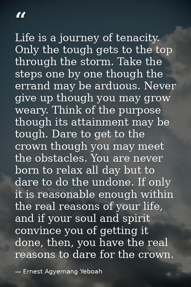 Life is a journey of tenacity. Only the tough gets to the top through the storm. Take the steps one by one though the er — Ernest Agyemang Yeboah