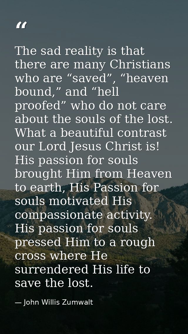 The sad reality is that there are many Christians who are “saved”, “heaven bound,” and “hell proofed” who do not care ab — John Willis Zumwalt